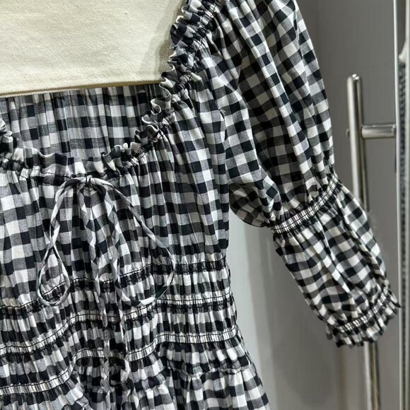 Doen Ischia shirred gingham cotton-voile midi dress - Picture 7 of 8